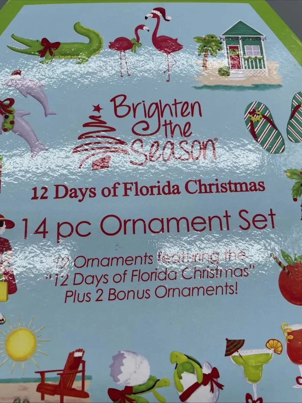 Bealls “12 Days Of FLORIDA Christmas” 14 Pc Ornament Set Paper W Polyfoam